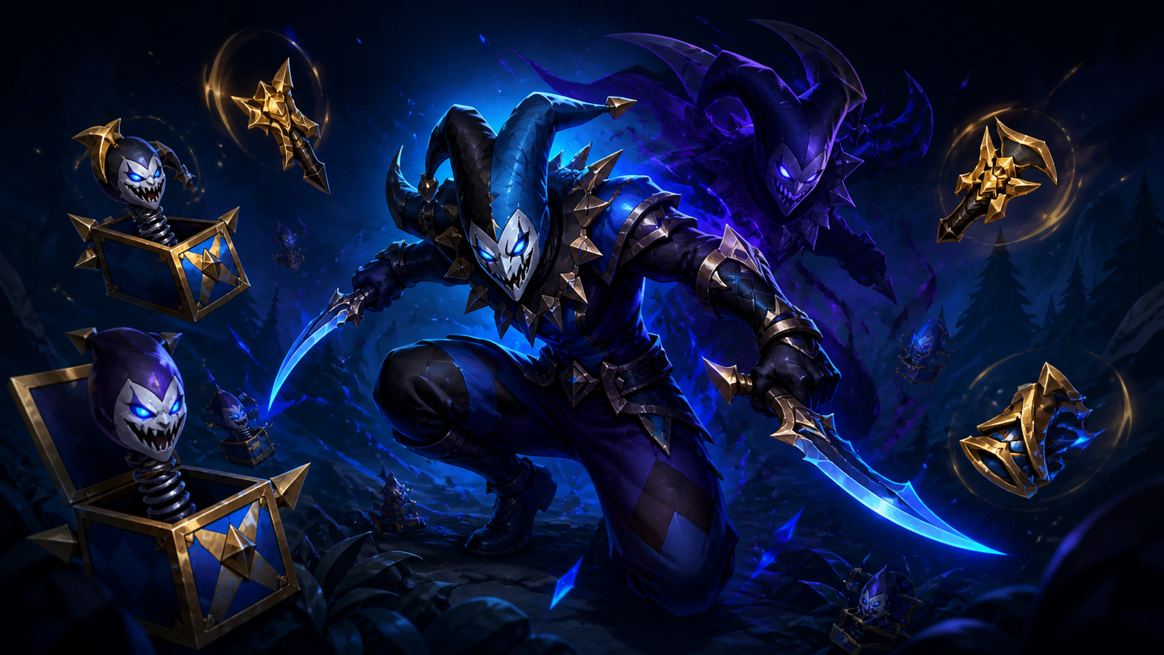 Minh họa nhân vật Shaco LOL với build item Pandemonium Patch 26.9